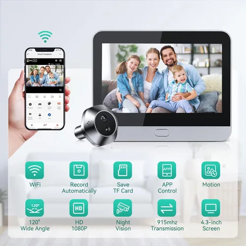 Miniatura 7 de Cámara de timbre de video con monitor a color de 4.3 pulgadas, timbre inalámbrico HD 1080P, WiFi, conversación bidireccional, funciona con batería
