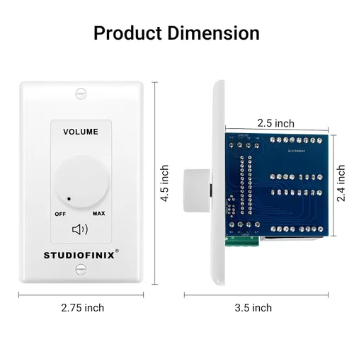 Miniatura 6 de STUDIOFINIX Interruptor de control de volumen de 100W en pared con perilla de ajuste de impedancia - Interruptor controlador estéreo de altavoces