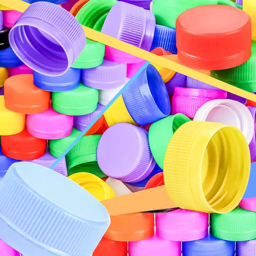 Miniatura 7 de Motbach 200 tapas de botellas de plástico para manualidades, protección del medio ambiente y desarrollo de la inteligencia de los niños