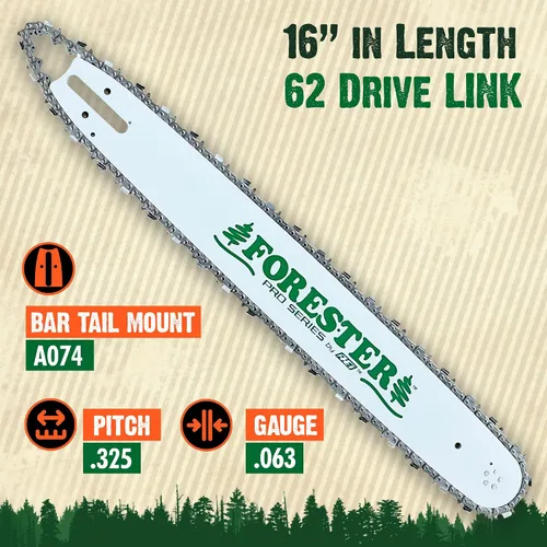 Miniatura 2 de FORESTER Combo de barra de motosierra de repuesto de 16 pulgadas y cadena - 16 pulgadas de longitud, paso .325, calibre .063, montaje A074, enlace