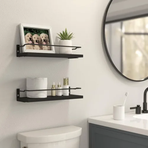 Miniatura 2 de RICHER HOUSE Estantes de baño, organizador de estante de pared flotante negro sobre inodoro de almacenamiento con 2 estantes
