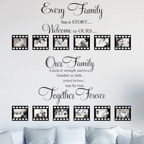 Las calcomanías de pared familiares contienen 12 marcos de fotos, decoración de pared con texto en inglés «Our Family is a Circle » para sala de