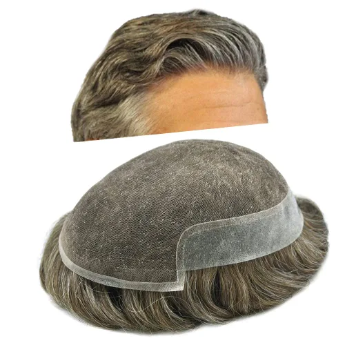 Miniatura 19 de Tupé para hombre, cabello humano real, suave encaje suizo frontal, tupé para hombres, sistema de cabello, extensiones capilar para hombre