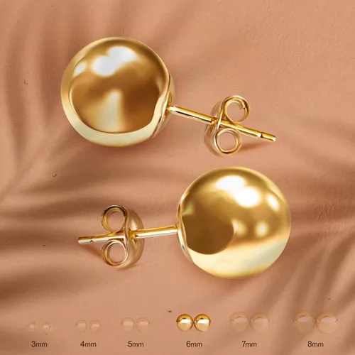 Miniatura 3 de Pori Jewelers Premium 14K Gold Ball Stud Earrings - Available in Yellow, Rose & White Gold- Multiple Options Available