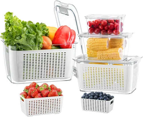 Miniatura 11 de LUXEAR Recipiente fresco, paquete de 3 recipientes para guardar productos, sin BPA, organizador de refrigerador para verduras, frutas y ensaladas
