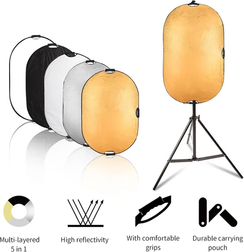 Miniatura 5 de Selens Kit de soporte reflector de luz de 24 x 36 pulgadas/23.6x35.4 in, multidisco plegable 5 en 1 con soporte para fotografía de luz y soporte