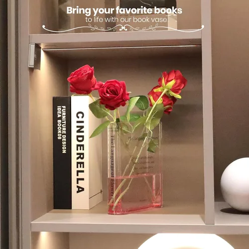 Miniatura 6 de Alpharan Florero de libro para decoración del hogar, florero acrílico transparente en forma de libro con sabor artístico y cultural para el hogar