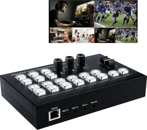 Mezclador de vídeo de transmisión en vivo, 4 HDMI 4 canales de entrada de vídeo conmutador 2 salidas HDMI Switcher, soporte 1080P@60Hz, HDCP 1.4,