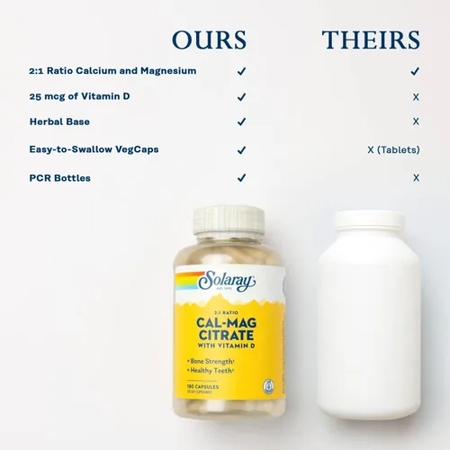 Miniatura 6 de SOLARAY Proporción 2:1 de citrato de calcio y magnesio con vitamina D-3, huesos sanos, apoyo muscular y sistema nervioso, alta absorción, 180