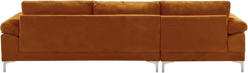 Miniatura 7 de Casa Andrea Milano Moderno sofá seccional grande en forma de L de terciopelo, con diván extra ancho Naranja