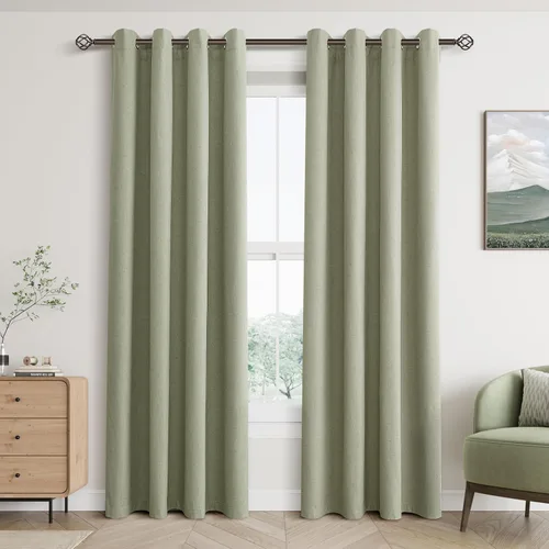 Miniatura 51 de Cream Linen Blackout Curtains 90 Length 2 Panels Set for Living Room Bedroom, 100% Black Out Thermal Insulated Linen Drapes, Room Darkening Grommet