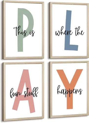 Miniatura 9 de Arte de pared para sala de juegos para niños, decoración de pared para habitación de niños, impresión en lienzo para sala de juegos para bebés