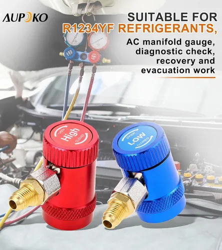 Miniatura 4 de Aupoko R1234yf Acoplador rápido, ajustable R1234yf Adaptador de acopladores rápidos de lado alto y bajo con destello SAE de 1/4", herramientas