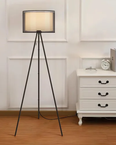 Miniatura 2 de KDG Lámpara de pie moderna, lámpara de trípode alta para sala de estar, dormitorio, oficina; pantalla de tela, bombilla LED, luz cálida (negro)