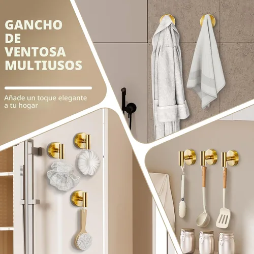 Miniatura 4 de Ganchos de ventosa para ducha - Ganchos reutilizables para baño para toallas, batas y lofa - Montaje sin taladro en cocina, paredes, metal, vidrio