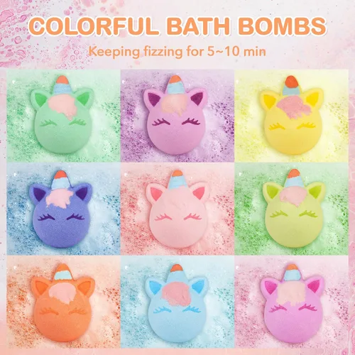 Miniatura 5 de SHUCHING Bombas de baño de unicornio 9 XXL con sorpresa en el interior, bolas orgánicas de baño de burbujas para cumpleaños de niños y niñas