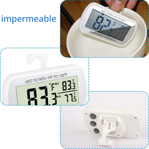 Miniatura 6 de Termómetro de refrigerador digital, termómetro para frigorífico y congelador, termómetro para habitación, resistente al agua, pantalla LCD grande