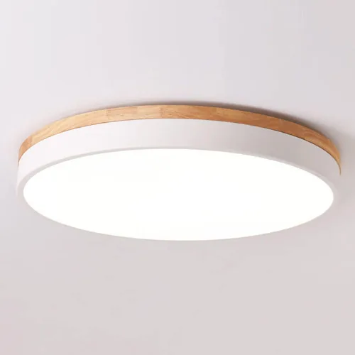 Yiisem Lámpara de techo LED regulable de madera con montaje empotrado, 5CCT 2700K-6000K, lámpara de techo redonda moderna cerca del techo, lámpara