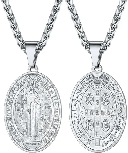 Miniatura 74 de U7 Saint Benedict/Michael Medal Necklace, 316L Stainless Steel Virgin Mary Necklace for Men Women, Bible Verse Protection Necklace Catholic