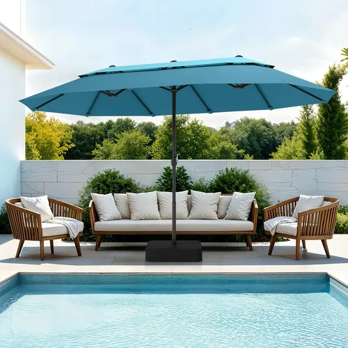 Miniatura 23 de Sombrilla PHI VILLA para terraza, extra grande, de doble sombrilla, de 450cm (base incluida), sombrilla doble para exterior, Marino Azul marino
