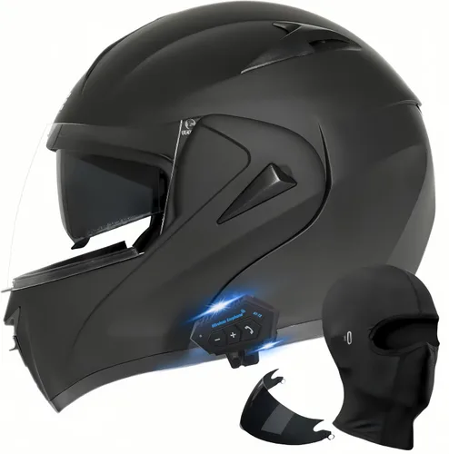 Miniatura 10 de Casco modular Bluetooth para motocicleta, aprobado por DOT, doble visera, abatible, de cara completa, con Bluetooth, casco de motocicleta integrado