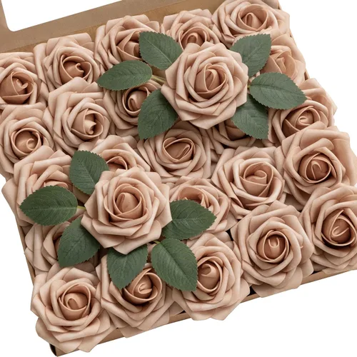 Miniatura 35 de Ling’s Moment - Flores Artificiales, 50 piezas, Rosas Verde Pavo Real con Tallos, 3" de Tacto Real, Espuma DIY para Ramilletes de Boda/Centros