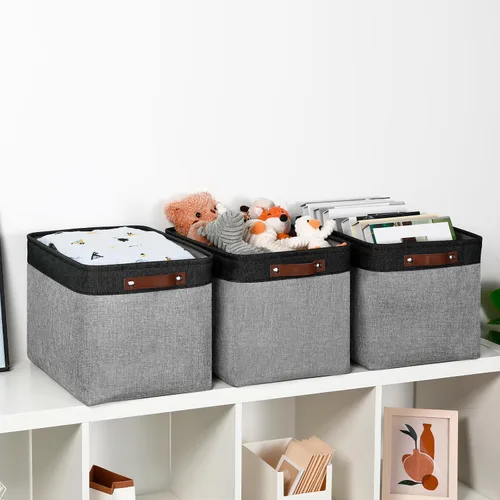 Miniatura 4 de DULLEMELO Contenedores de almacenamiento de tela, cestas grandes decorativas para estantes del hogar y dormitorio, organizadores de juguetes de lona