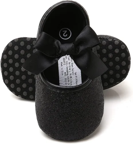 Miniatura 5 de myppgg Zapatos planos Mary Jane para bebé niña, con lazo brillante, vestido de princesa, zapatos de cuna antideslizantes para niños pequeños que