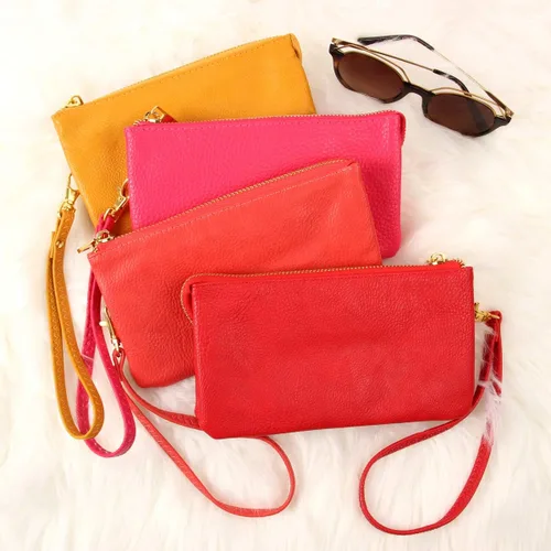 Miniatura 10 de RIAH FASHION Monedero convertible de piel sintética - Mini bolso de mano desmontable cadena bandolera correa soporte para teléfono
