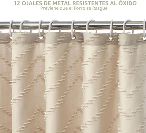 Miniatura 7 de Siiluminisoy Cortina de Ducha Boho Estilo Granja de Tela Tejida Bonita Cortina de Ducha Beige, 72 x 72 pulgadas Con Mechones Chevron Texturizada A