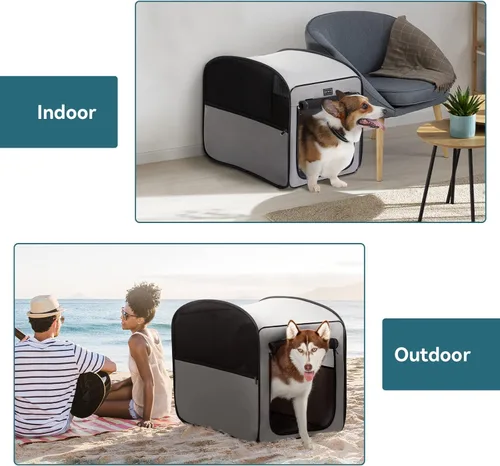 Miniatura 6 de Petsfit Jaula plegable para perros, jaula de viaje para gatos y cachorros, jaula pequeña emergente para mascotas para interiores y exteriores, Gris