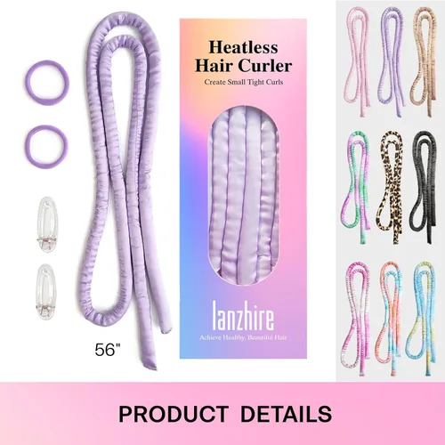 Miniatura 7 de Lanzhire Diadema Rizadora sin Calor para Rizos de Cabello Largo y Corto Durante la Noche (Morado)