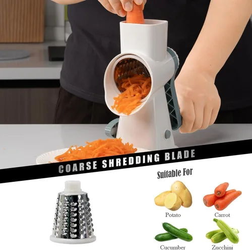 Miniatura 3 de Rallador de Queso Badelite con Manivela Giratoria Triturador de Queso de Acero Inoxidable Rallador de Verduras para Cocina 3 Cuchillas para Queso