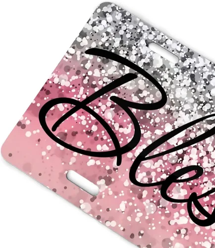 Miniatura 3 de Placa de matrícula delantera cristiana religiosa bendecida con purpurina rosa brillante, placas de matrícula decorativas de aluminio divertidas