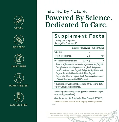 Miniatura 2 de GAIA HERBS PRO Fórmula cognitiva – Suplemento de apoyo para la salud cerebral y el flujo sanguíneo* – Suplemento de apoyo a la circulación* con raíz