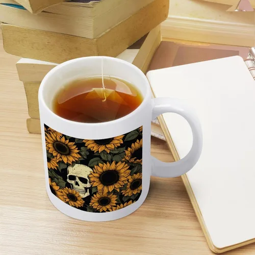 Miniatura 4 de Tazas de Halloween con diseño de calavera de girasol para café de cerámica, diseño de esqueleto, vintage, regalo para el día de la madre, regalo