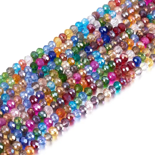 Miniatura 42 de FASHEWELRY 10 hebras de cuentas de vidrio chapadas en arco iris de 0.118 pulgadas (0.118 in), cuentas espaciadoras de cristal de Rondelle, cuentas
