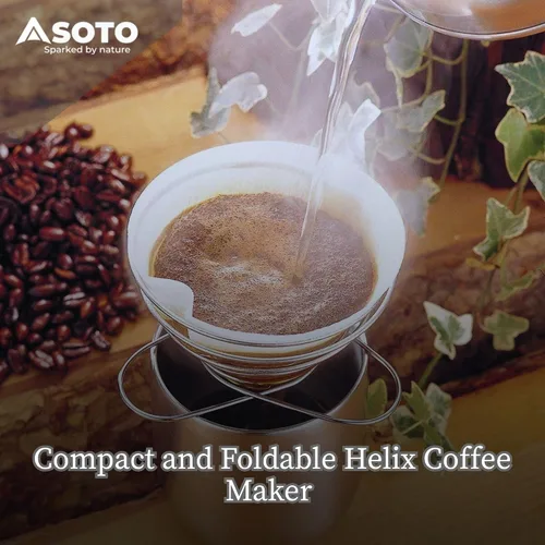 Miniatura 2 de SOTO Cafetera compacta Helix – Gotero portátil de acero inoxidable para viajes, camping, ciclismo y hogar, diseño ligero, plegable y ecológico