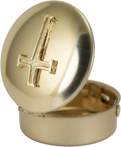 Miniatura 3 de Cathedral Art Metal (Abbey & CA Gift) latón pulido PYX con cruz/píldora/caja de recuerdo, 1.5 x 1.5 x .5 pulgadas