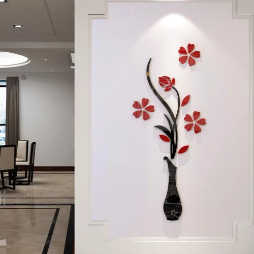Miniatura 3 de Murales de pared con jarrón 3D para sala de estar, dormitorio, sofá, telón de fondo de televisión, calcomanías originales, regalo, calcomanía de Rojo