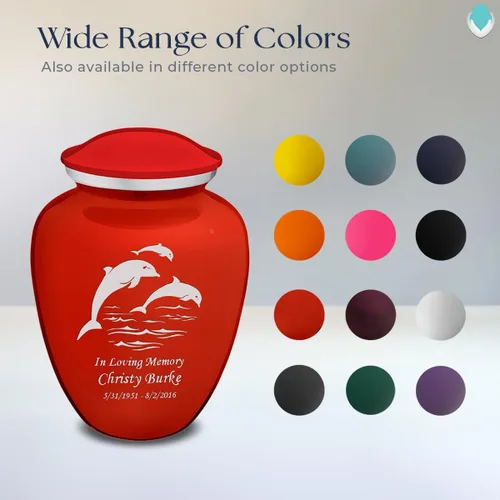 Miniatura 8 de Geturns Embrace - Urnas de cremación personalizadas de delfines para cenizas humanas, urna funeraria grande de color rojo brillante para mujeres