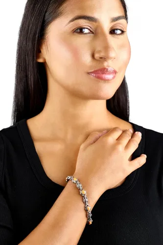 Miniatura 54 de American West Jewelry Pulsera de plata de ley con piedras preciosas de eslabones de concha, tallas pequeñas a grandes