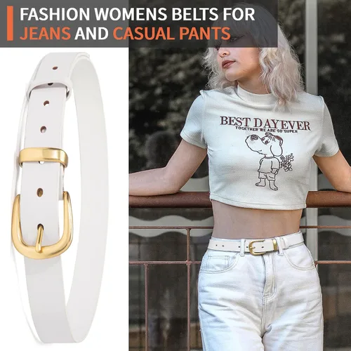 Miniatura 40 de Cinturones para mujer para jeans de 1.1 pulgadas de ancho, cinturones para vestidos de cuero de grano completo con hebilla dorada, caja de regalo