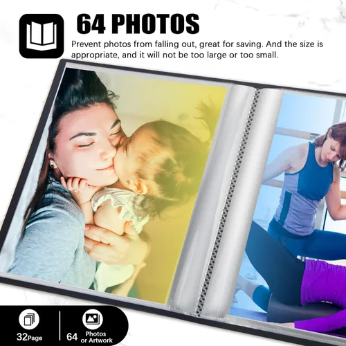 Miniatura 6 de Álbum de fotos de 6 x 8 pulgadas, álbum de fotos de 6 x 8 pulgadas con capacidad para 64 imágenes, carpeta de arte para fotos de 6 x 8, álbumes