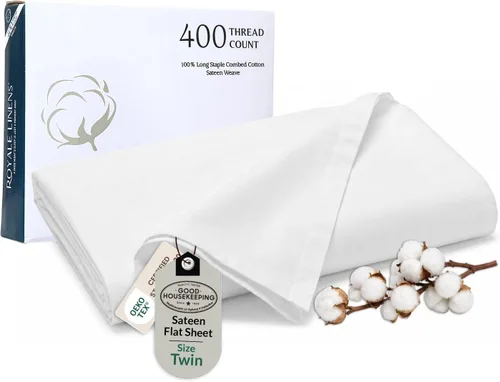 Miniatura 60 de Royale Linens Sábana Plana de Algodón Peinado de Fibra Larga 100% de 300 Hilos - Súper Suave - Sábanas Superiores - Sábana Plana Queen Vendida por
