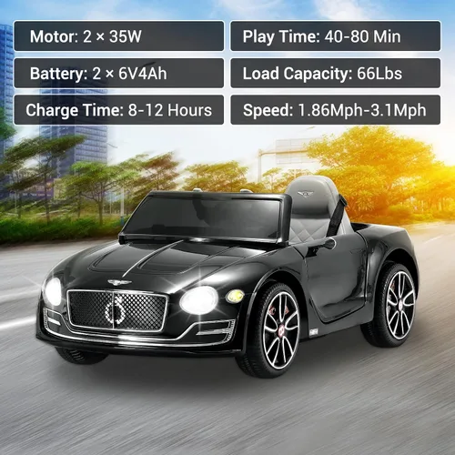 Miniatura 9 de Juguete eléctrico para niños, 12 V, batería de 12 V, vehículos Bentley con control remoto para padres, faros, MP3, puerto USB, bocina y puertas
