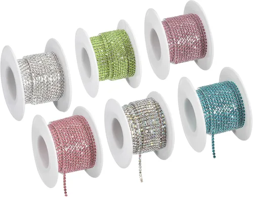 Miniatura 10 de uxcell 6 rollos de 33 yardas de 0.118 pulgadas (0.118 in) con diamantes de imitación de cristal para coser en cadena de diamantes de imitación
