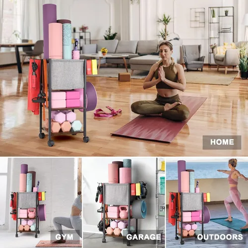Miniatura 5 de Estante de Almacenamiento para Esterilla de Yoga, Equipo de Gimnasio en Casa, Organizador de Equipo de Entrenamiento, Soporte para Esterilla de Yoga