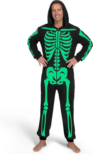 Miniatura 7 de Spooktacular Creations Disfraz de esqueleto para adultos, para hombre, que brilla en la oscuridad, pijama con capucha, ropa de dormir
