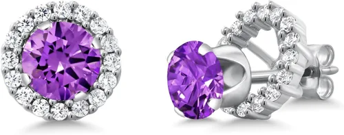 Miniatura 15 de Gem Stone King Aretes redondos de plata de ley 925 de 0.236 in con piedra natal extraíble para mujer